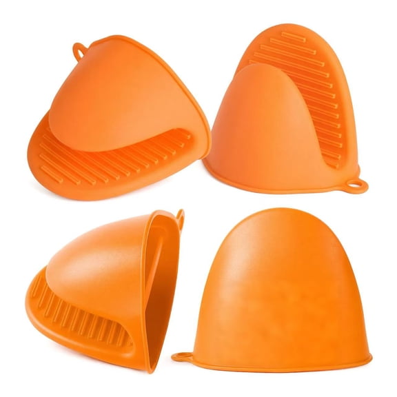 4PC Silicone Oven Mitts - Orange Heat Resistant Non-Slip Kitchen Gloves, for Cooking, Baking, BBQ with Extra Thick Hand Protection for Hot Pots, Pans, Trays