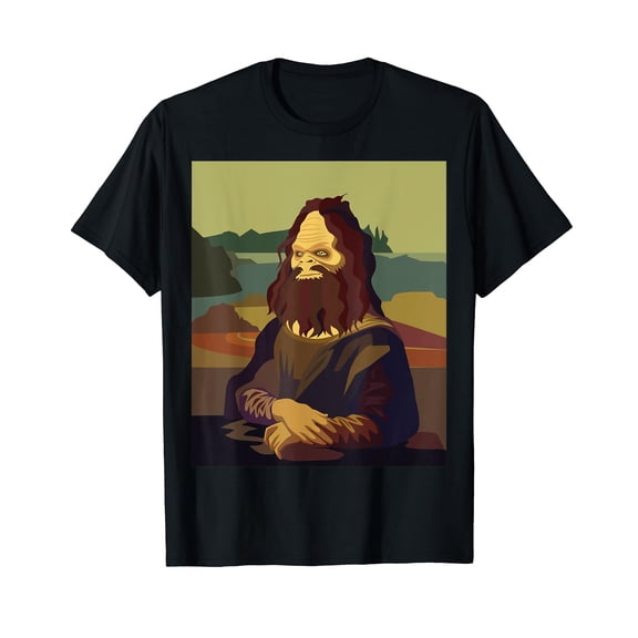 Funny Sasquatch Mona Lisa Art Portrait T-Shirt