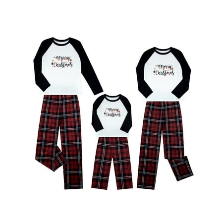 

Merry Christmas Family Matching Pajamas Sets Letters Print Tops Plaid Pants Sleepwear Nightwear Pjs