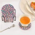 thumbnail image 5 of Haosy Set of 6 Drink Woven Coaster with Holder Heat Resistant Non-Slip Bar Coasters 4 Inches Pink Teal Small Flowers, 5 of 7