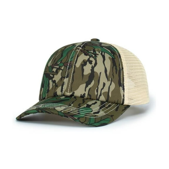 Pacific Headwear P640.2P3.OS Vintage Mossy Oak Trucker Cap, Greenleaf & Tan - One Size