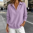 thumbnail image 2 of Half Button Collared Sweatshirt for Women, Long Sleeve Sweatshirts for Women Half Snap Button V Neck Lapel Collared Oversized Tshirts Pullover Top Sweatshirt for Women for Fall Winter Daily Commute, 2 of 7