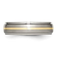thumbnail image 3 of Chisel Titanium Brushed Center with 14k Gold Inlay 6mm Ridged Edge Band, 3 of 7