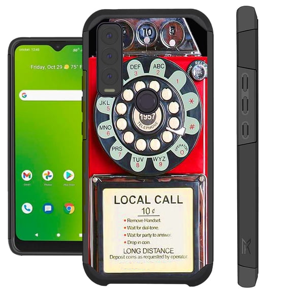 Compatible with Cricket Ovation 3 Hybrid Fusion Guard Phone Case Cover (Red Payphone)