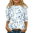 thumbnail image 5 of Abcomgle Girls Tshirts 6-7 Years Old Crewneck Floral Print Toddler T-Shirt 3/4 Sleeve Tshirt Summer Cute Cotton Loose Tee Tops Girls 10-12 Years,Blue, 5 of 5