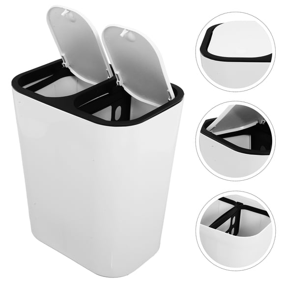 Milisten Dual Compartment Trash Can White Plastic Waste Bin for Home Kitchen Garbage Separation and Recycling