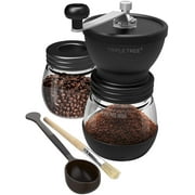 Triple Tree Manual Coffee Grinder with Ceramic Burrs, Hand Coffee Mill with Two Glass Jars(11oz each), Brush and 2 Tablespoon Scoop