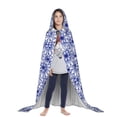 thumbnail image 3 of Honeii Blue And White Flowers Print Poncho Cape, Cloak Coat, Snuggly Hooded Wearable Blanket, Hooded Cape For Teenagers,Halloween Costumes-Large, 3 of 7