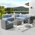 thumbnail image 4 of SUNCROWN Outdoor Patio Furniture Set 7 Piece Outdoor Sectional Sofa Grey Wicker Conversation Sofa Set with Coffee Table and Cushions (Light Blue), 4 of 9