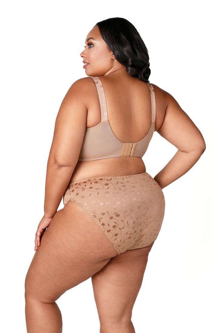 Elila Women's Plus Size Super Curves Jacquard Softcup Bra, Full Coverage Wire-Free Firm Support, Style 1305 Mocha