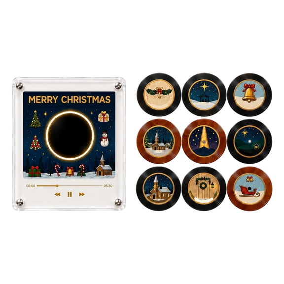 Christmas Magnetic Music Player Set Magnets for Refrigerator 9 Music Discs Music Player Fridge Magnet,Mini Vinyl Record Player-Inspired Magnetic Music Box for Christmas Decor and Gifting