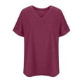 thumbnail image 5 of Pincandy Summer Oversized V Neck T-Shirt for Women Short Sleeve Solid Color Resistance Tops for Outdoor Hiking Bottom Casual Tees,Wine,XXL, 5 of 6