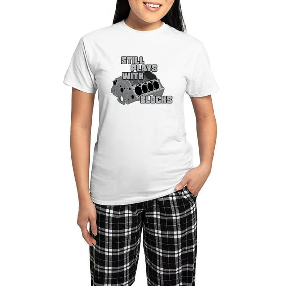 CafePress - Still Plays With Blocks Women's Light Pajamas - Women's Short Sleeve Print T-Shirt and Pants Light Cotton Pajama Set
