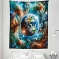 thumbnail image 3 of Ambesonne Space Tapestry Twin Size, Planet Earth and Nebula Waves, 68"x88", Teal Blue and Orange, 3 of 3