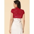 thumbnail image 4 of Cárdigan de encaje para mujer, cuello alto, corto, elegante, encogimiento de hombros Rojo L, 4 of 6