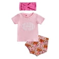 thumbnail image 1 of Ensemble de Shorts pour Bébé Lettre T-Shirt à Manches Courtes à Col Rond Hauts Shorts de Rugby FOOTBALL Bandeau à Nœud 0-24 m, 1 of 8