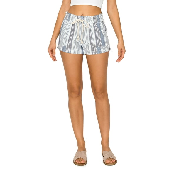 Cali1850 Women's Casual Linen Shorts - Drawstring Smocked Waist Oceanside Lounge Beach Printed Pants with Pockets