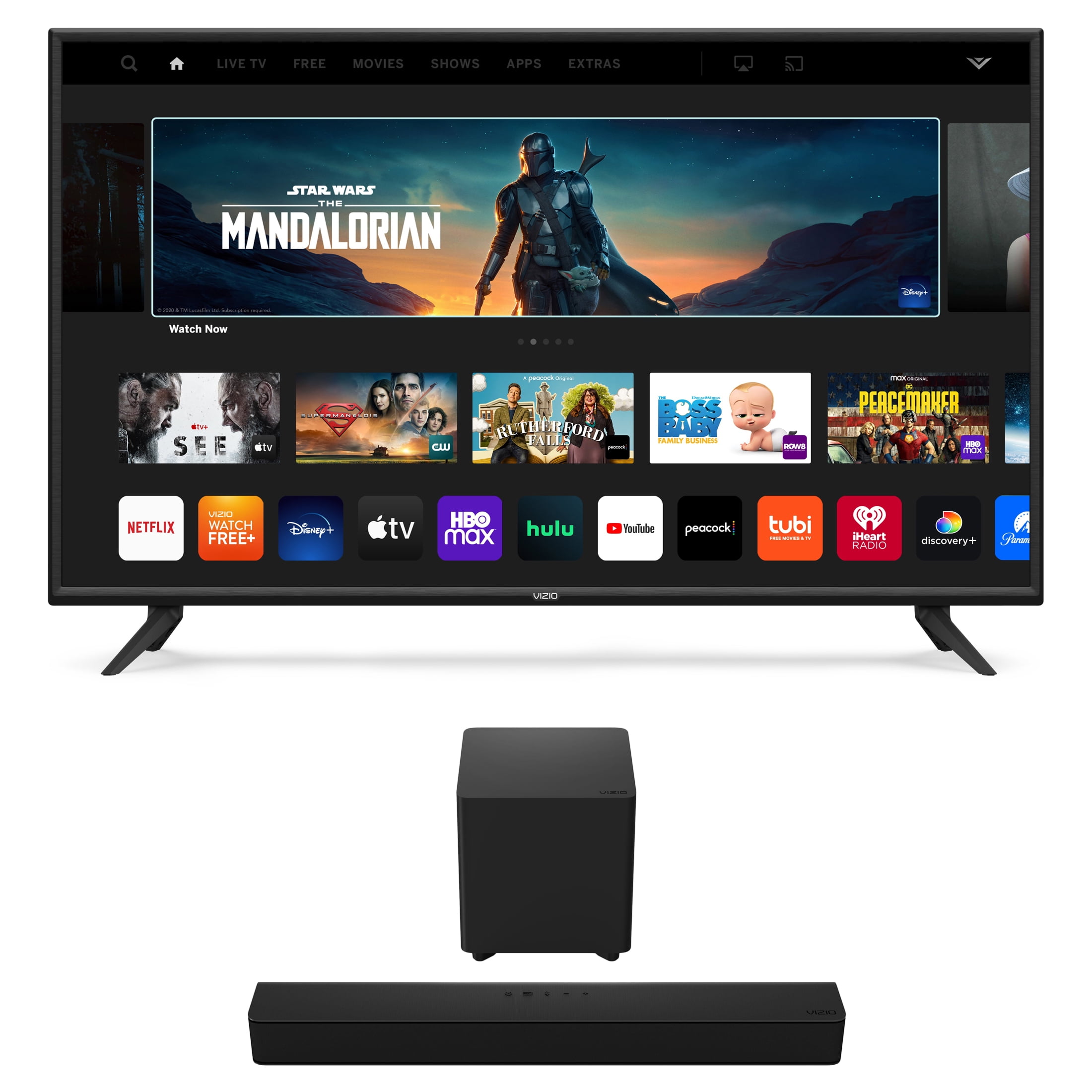 Vizio 50 4k tv with a vizio v series 2 1 home theater sound bar with