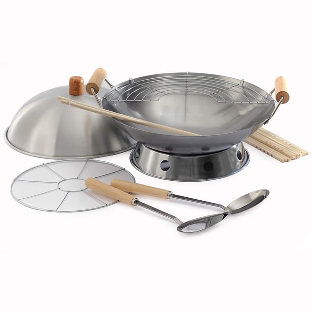 Norpro Juego de wok de 10 piezas, plateado, 14 pulgadas