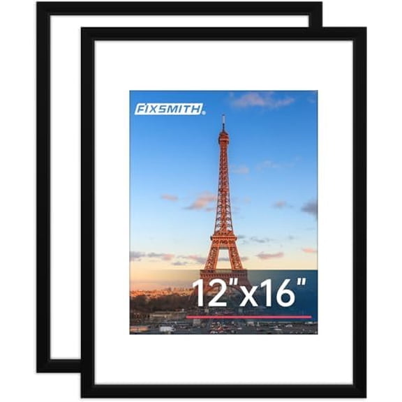 12x16 Picture Frame Set of 2, Photo Frame with HD Plexiglass, Display Pictures 8.5x11 with Mat or 11x17 Without Mat, Black Picture Frames Collage Wall Decor, Gallary Wall Frame