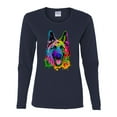 thumbnail image 2 of Colorful Happy German Shepherd Dog Animal Lover Womens Graphic Long Sleeve T-Shirt, Navy, X-Large, 2 of 3