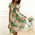 thumbnail image 4 of Dolkfu V-Neck Women'S Fall&Winter Dresses Green Mid-Length 1/4sleeve Retro Faux-Wrap Dresses Flowers Classic Chiffon Regular Printed Dresses Green,L, 4 of 4