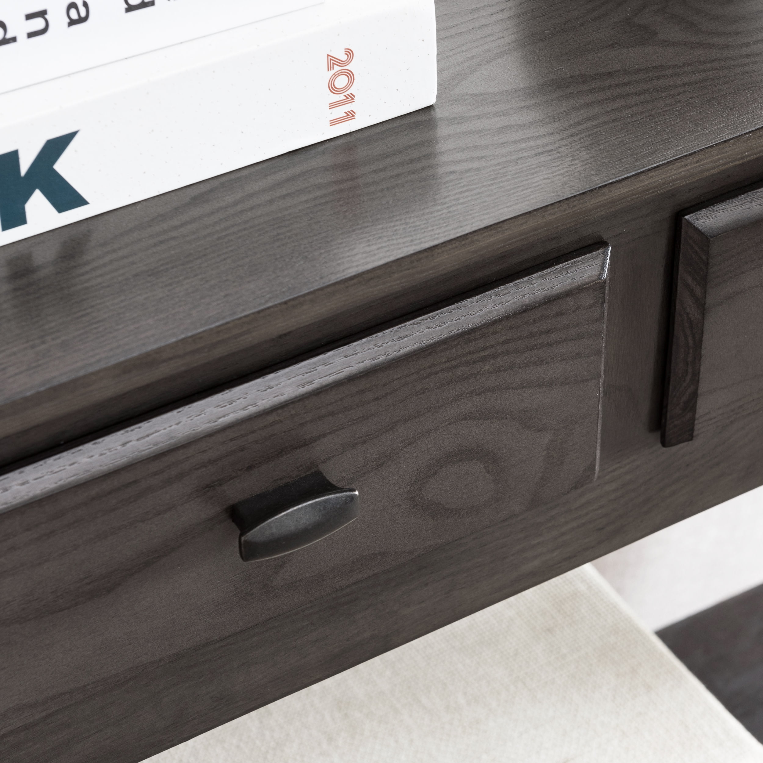 Leick Home Teegan Solid Wood 2-Drawer Entryway Console Table with Shelf, Smoke Gray