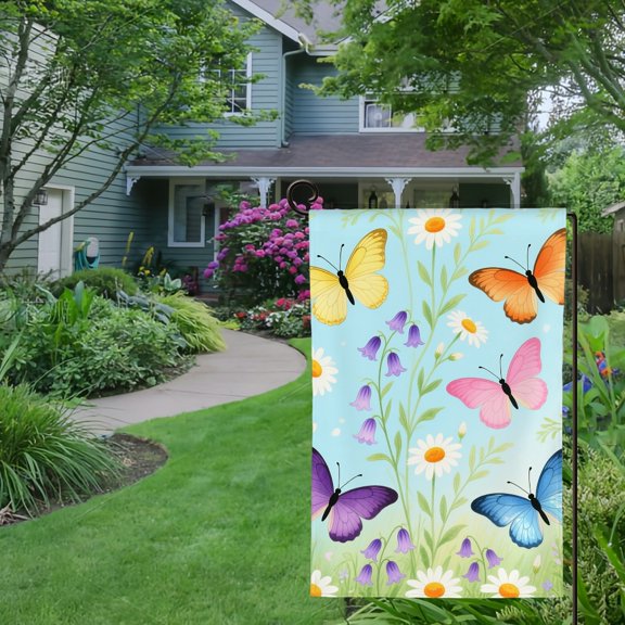 Spring Summer Garden Flag Double Sided daisy and butterfly Welcome Yard House Outside Outdoor Decoration,12*18 inch