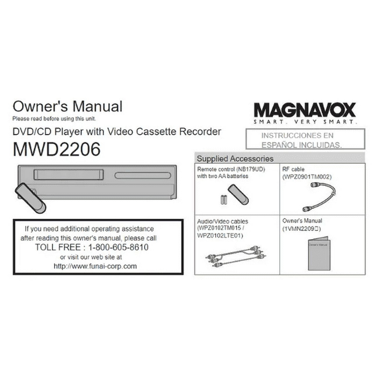 Magnavox MWD2206 DVD VCR VHS Combo Player - w/ Original Remote, Manual, A/V Cables & HDMI Converter