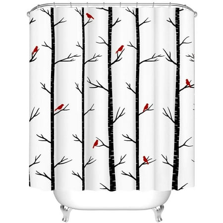Birch Shower Curtain Forest Tree, Cardinals Shower Curtain Hook Set