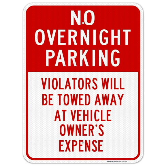 No Overnight Parking Violators Will Be Towed Away Sign,