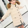 thumbnail image 5 of Winter Coats for Boys Girls with Faux Fur Trim Hood Thicken Warm Snow Ski Jacket Mid Length Long Hooded Overcoat (12-13 Years, Beige), 5 of 7