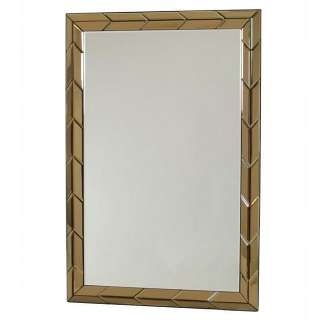 Benzara BM229406 Rectangular Wood Frame Beveled Mirror, Brown & Silver
