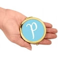 thumbnail image 3 of Koyal Wholesale Gold Compact Mirror Bridesmaid's Wedding Gift, Baby Blue, Monogram Letter P, 1-Pack, 3 of 5