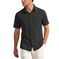 thumbnail image 3 of Men's Solid Color Short Sleeve Lapel Button Cardigan Shirt Top Casual Daily Business Casual Loose Fit Lightweight Breathable Modern Fashion Essential | AESTIVO,Black L, 3 of 9