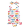 thumbnail image 3 of Splozh Toddler Girl Swimsuit Toddler Baby Kids Girls Summer Cartoon Print Ruched Swimwear Swimsuit Fashion Clothes with Headband White,6-12 Months, 3 of 9