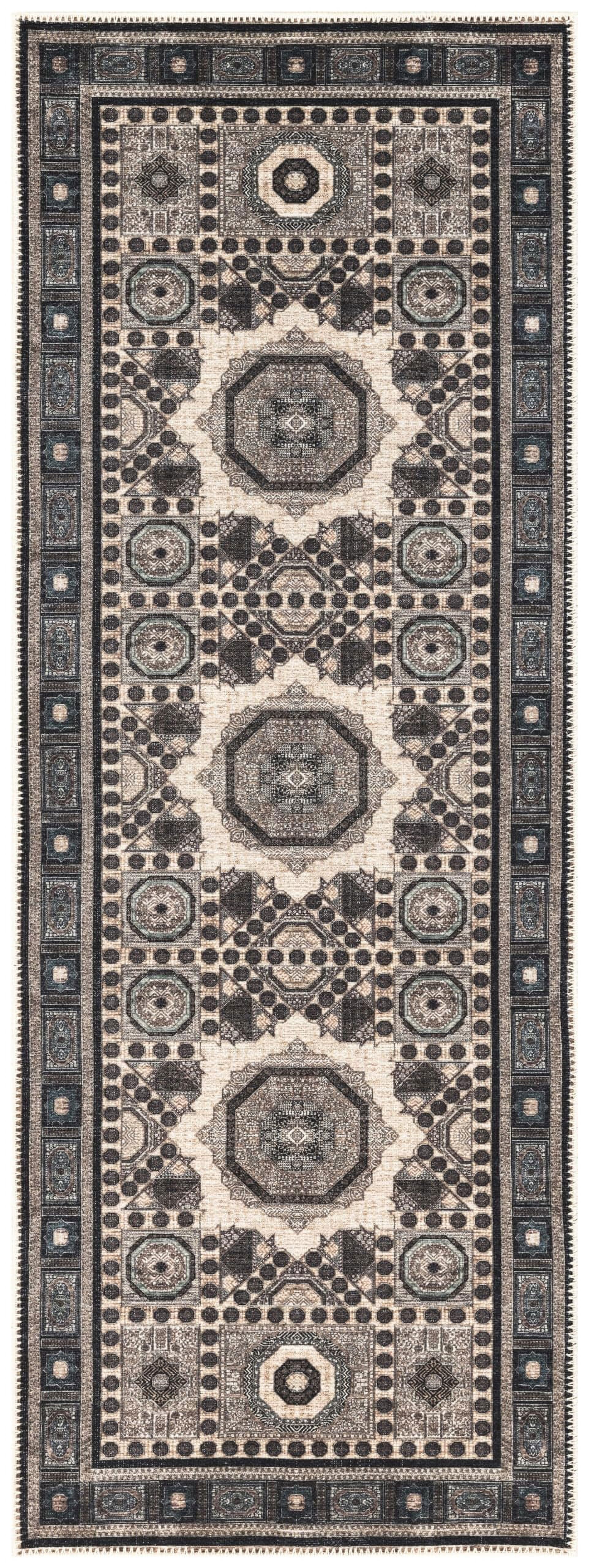 Keen Home Design Machine Washable Area Rugs with Non-slip Backing, Ideal for Hallway, Living Room, Bedroom, Kitchen and Laundry Room, Vintage Moroccan and Low Pile Rug - ( 2'6'' x 7')
