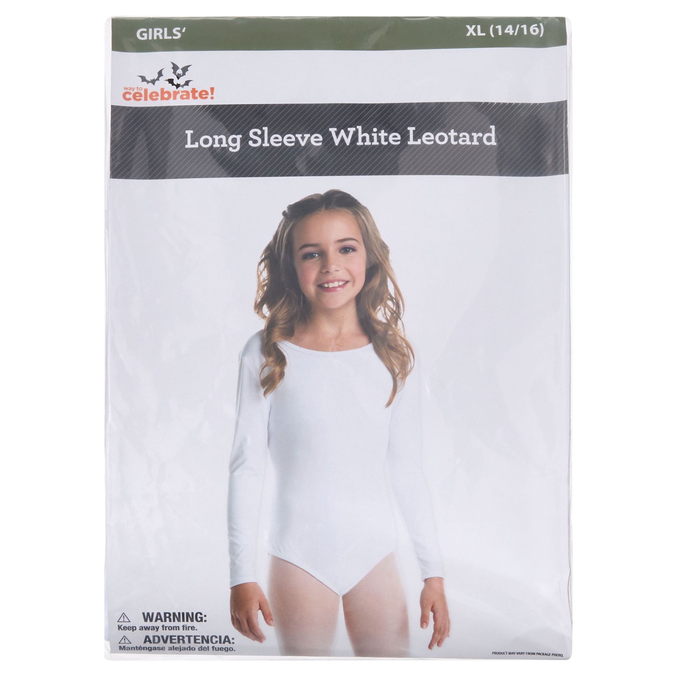 Long Sleeve Leotard Costume Accessory for Children, White, XL (14/16), Halloween by Way To Celebrate