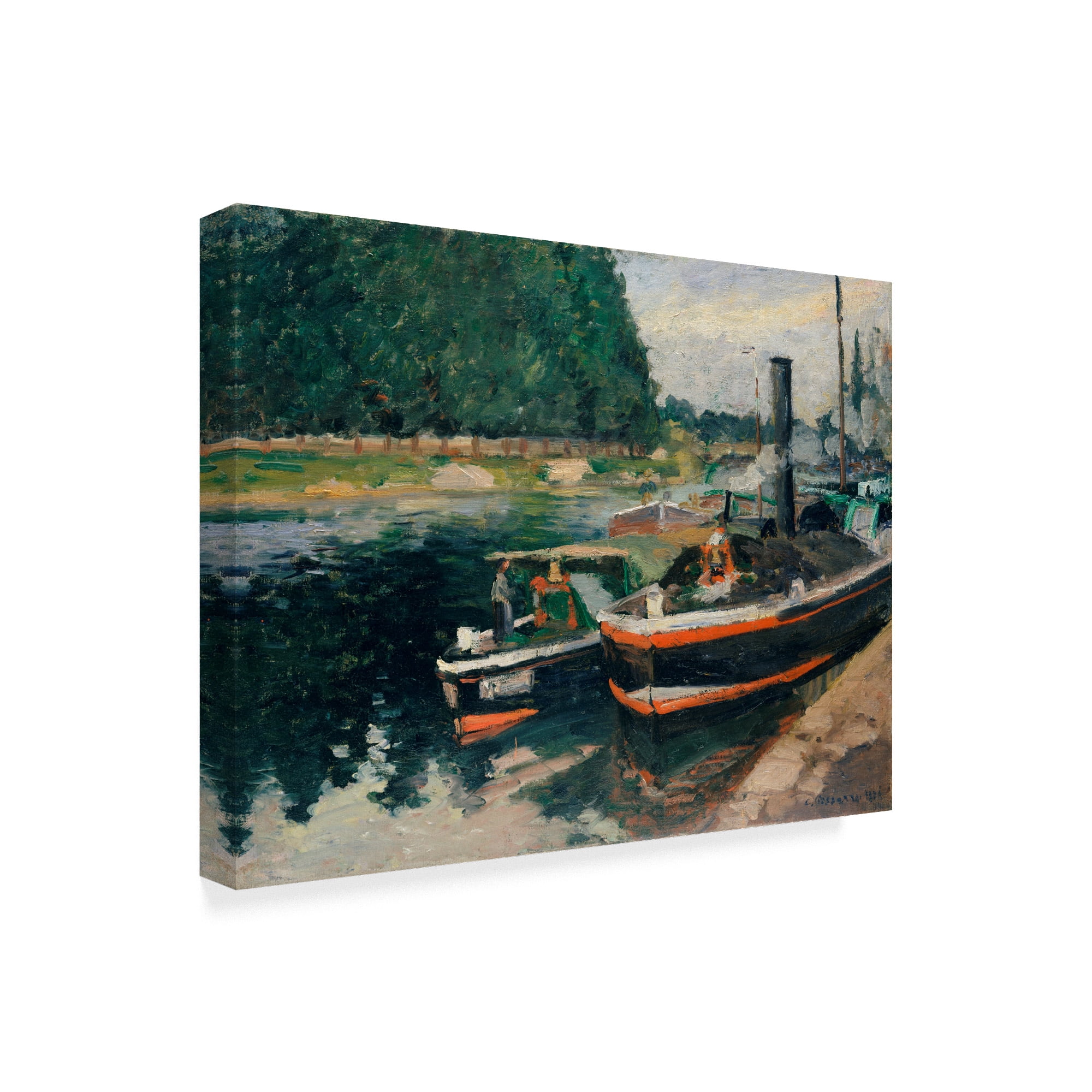 Trademark Fine Art 'Barges at Pontoise River' Canvas Art by Camille Pissarro