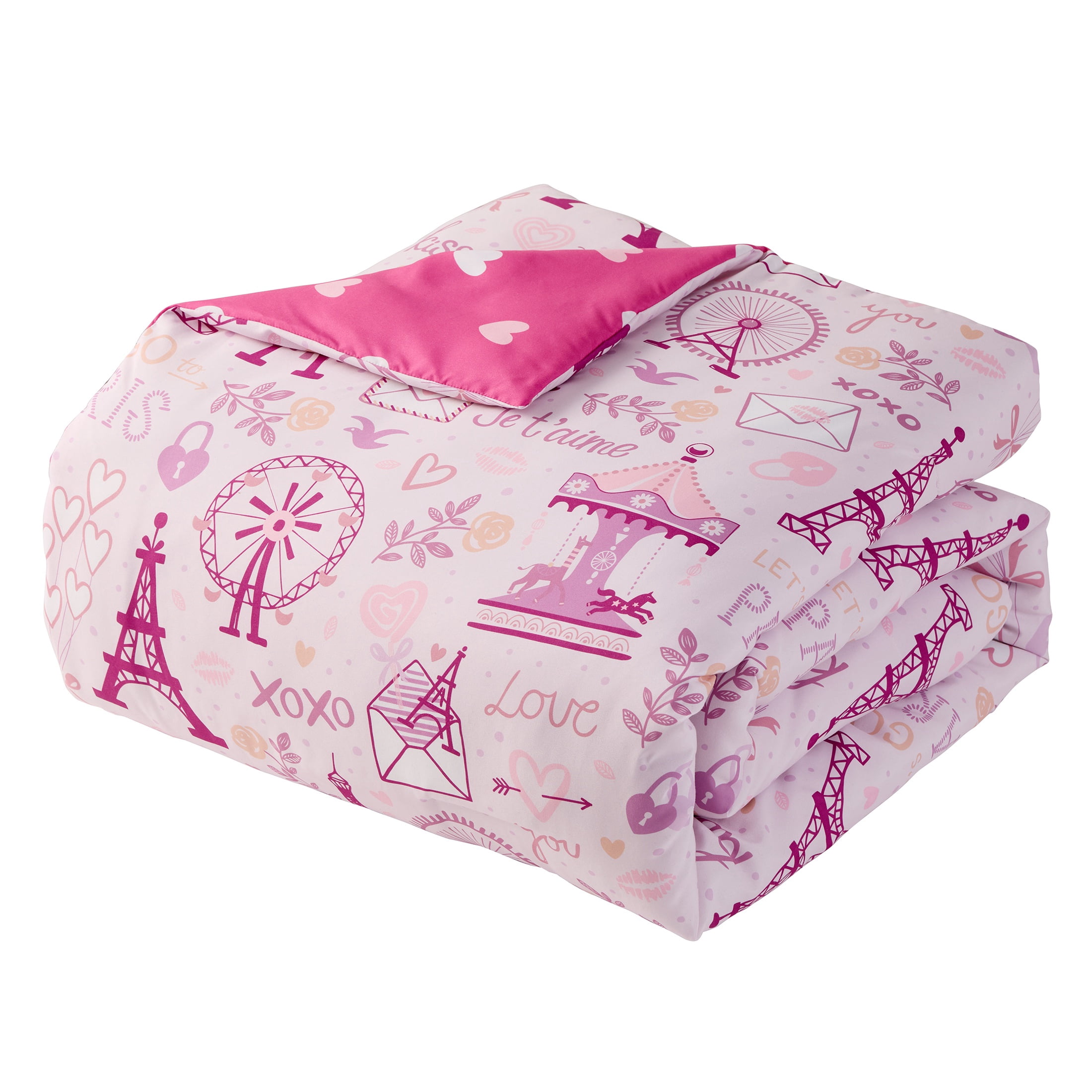 Olivia & Finn Multicolor Paris 3-Piece Reversible Kids Comforter Set, Twin
