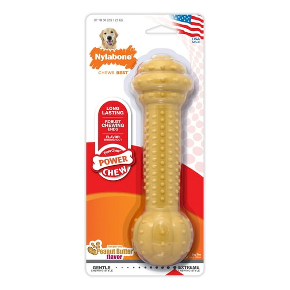 Nylabone Barbell Power Chew Durable Dog Toy Peanut Butter Large (1 Count)