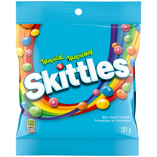 Bonbons à mâcher Skittles Tropicaux, aromatisés aux fruits tropicaux, sac, 191 g