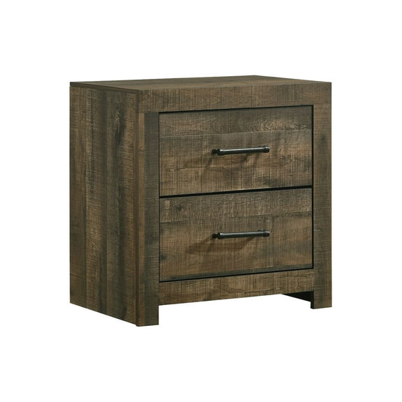 HomeStock Timeless Trends 2-Drawer Nightstand - 16" x 24" x 24" with Black Fe-Lined Drawers, Bronze Pulls & Distressed Wood Finish