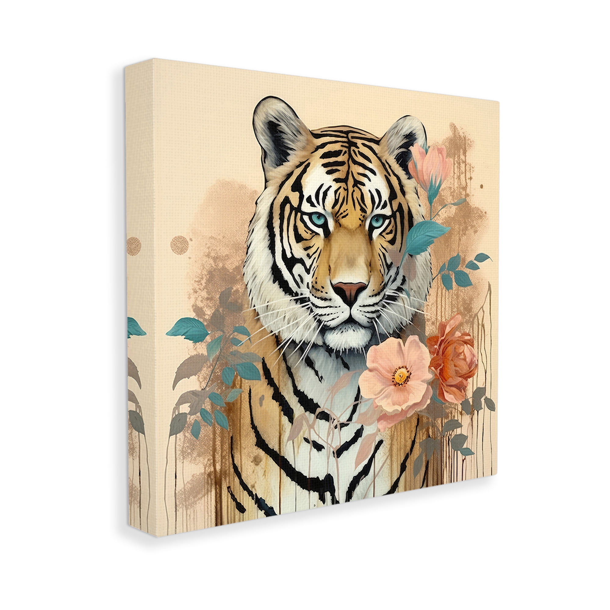 Stupell Industries Modern Floral Tiger Animals & Insects Painting Gallery Wrapped Canvas Art Print Wall Art, 30 x 30