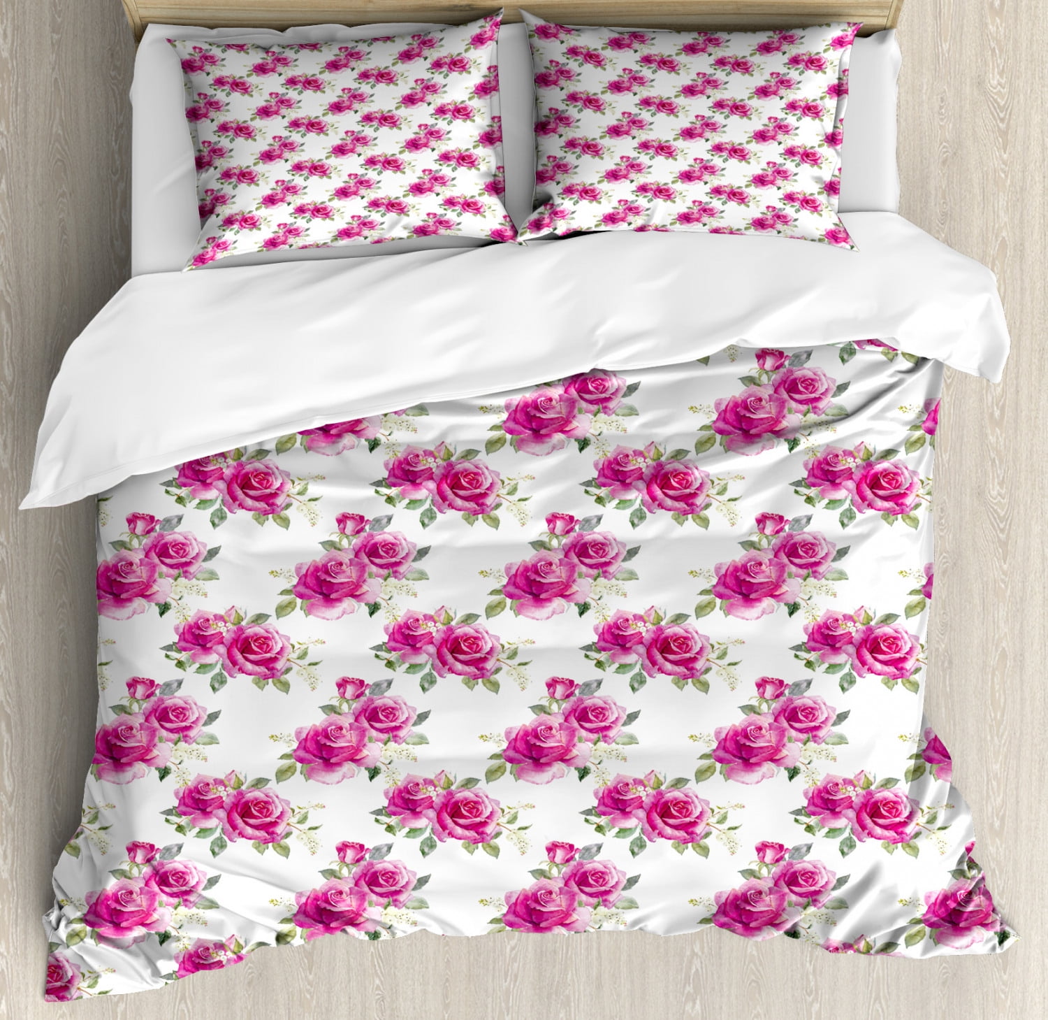 Rose Duvet Cover Set Queen Size, Nosegay of Roses and Wildflowers