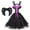 Black Purple Long, variant on IDOPIP Girls Magnificent Witch Halloween Costume Black Gown with Horns Headpiece Feather Wings Outfits Set for Toddler Kids Baby Girl Fancy Dress up Cosplay 10-11 Years Black