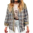 thumbnail image 4 of FNFHFY Womens Plaid Jackets Casual Corduroy Patchwork Jacket Zip-Up Snap Button Plaid Shacket Winter Fall Coats with Pockets, 4 of 9