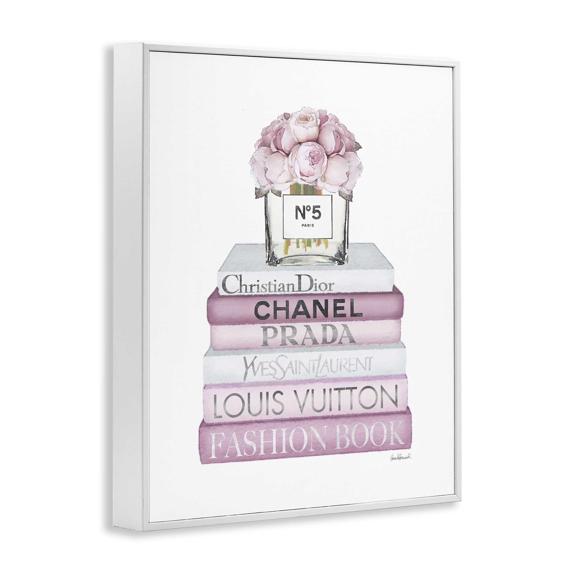 Stupell Industries Rose Bouquet & Designer Bookstack Beauty & Fashion Painting White Framed Art Print Wall Art, 24 x 30