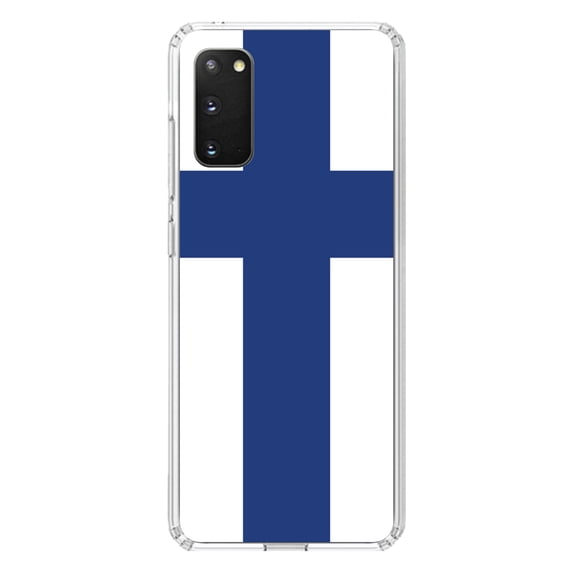 DistinctInk Clear Shockproof Hybrid Case for Galaxy S20 / S20 5G (6.2" Screen) - TPU Bumper, Acrylic Back, Tempered Glass Screen Protector - Finland Flag - Finland