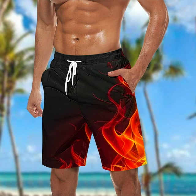 Sentmoon Gym Shorts Men 2025 Summer Lightweight Loose Swim Shorts Flame Print Drawstring Elastic Waist Sweat Shorts with Pockets Trendy Daddy for Runs Workouts Hot Pink M